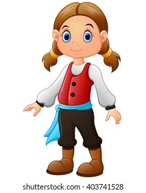 Cute little pirate girl isolated on a white background
