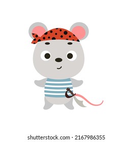 Cute little pirate mouse. Cartoon animal character for kids t-shirts, nursery decoration, baby shower, greeting card, invitation, house interior. Vector stock illustration