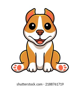 Cute Little Pitbull Cartoon Sitting