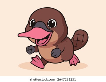 cute little platypus with big eyes running and smiling happy