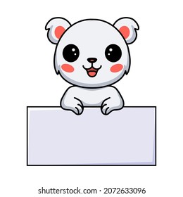 Cute little polar bear cartoon with blank sign