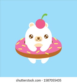 cute little polar bear and donut cartoon doodle vector