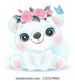 Cute little polar bear portrait with watercolor effect