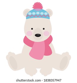 Cute little polar bear vector cartoon illustration