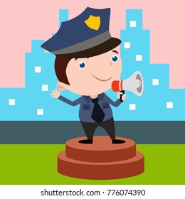 Cute little police man in action cartoon series