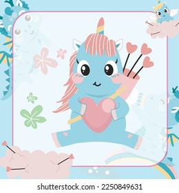 Cute Little Pony Fantasy and Magical Creature Flashcard for Children. Ready to print file. Printable game card. Funny fantasy cartoon character. Educational card for preschool. Vector illustrations.