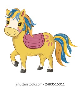 Cute little pony. Vector design on white background. Print for t-shirt, postcard, sticker, poster. Romantic illustration for children. 