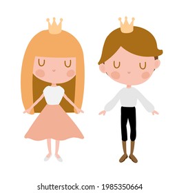 
cute little prince and princess on the white background