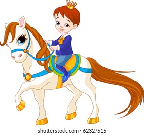 Cute little prince riding on a horse