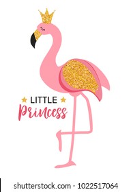 Cute Little Princess Abstract  Background with Pink Flamingo Vector Illustration EPS10
