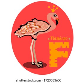 Cute Little Princess Abstract Background with Pink Flamingo Vector Illustration f letter