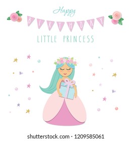 Cute little princess birthday card template. 