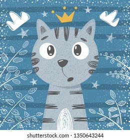 Cute little princess - cat characters. Hand draw