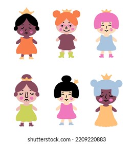 Cute little princess clipart collection in flat style. Perfect for posters, greeting cards, tee, logo, stickers and print. Isolated vector illustration for decor and design.



