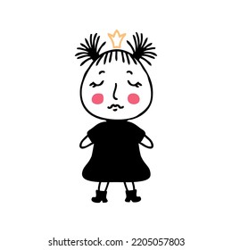 Cute little princess doodle isolated vector illustration. Perfect for posters, greeting cards, tee, logo and print.  


