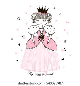 cute little princess, doodle nursery illustration