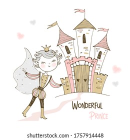 Cute little Princess in Doodle style. Vector