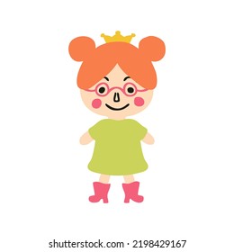 Cute little princess flat isolated vector illustration. Perfect for posters, greeting cards, tee, logo, stickers and print.   
