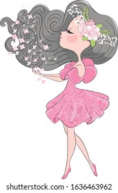 Cute little princess girl. Fashion illustration for kids clothing. Use for print, surface design, fashion wear.