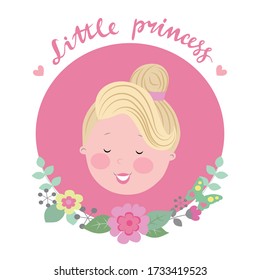 Cute little princess girl. Fashion illustration for kids clothing. Use for print, surface design, fashion wear. Vector illustration of Little Princess text for girls clothes.