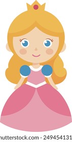 Cute little princess girl in a pink dress. Vector illustration.