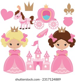 Cute little princess girl vector cartoon illustration
