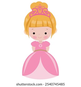 Linda niña princesa Vector ilustración de estilo plano de dibujos animados