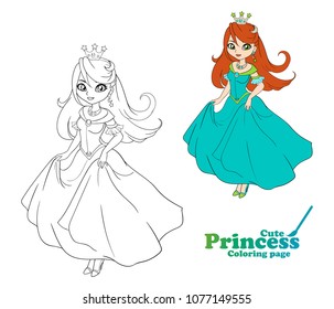 Cute little princess, Hand drawn art. Colorful art for coloring book, fashion, games, cards, diary, notebook, cover. Vector illustration.