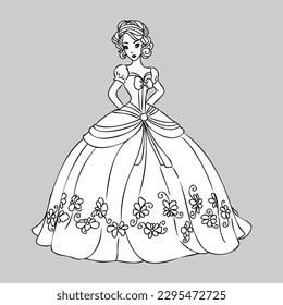 Cute little princess, Hand drawn art. Colorful art for coloring book, fashion, games, cards, diary, notebook, cover. Vector illustration.