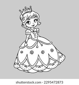 Cute little princess, Hand drawn art. Colorful art for coloring book, fashion, games, cards, diary, notebook, cover. Vector illustration.