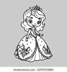 Cute little princess, Hand drawn art. Colorful art for coloring book, fashion, games, cards, diary, notebook, cover. Vector illustration.