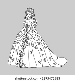 Cute little princess, Hand drawn art. Colorful art for coloring book, fashion, games, cards, diary, notebook, cover. Vector illustration.