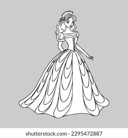 Cute little princess, Hand drawn art. Colorful art for coloring book, fashion, games, cards, diary, notebook, cover. Vector illustration.