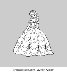Cute little princess, Hand drawn art. Colorful art for coloring book, fashion, games, cards, diary, notebook, cover. Vector illustration.
