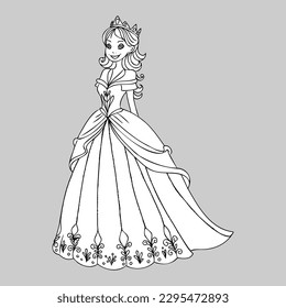 Cute little princess, Hand drawn art. Colorful art for coloring book, fashion, games, cards, diary, notebook, cover. Vector illustration.