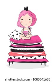 Cute little princess. Pink vector illustration