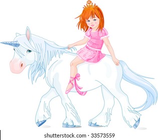 Pequeña princesita montada en un unicornio