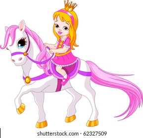 Cute little princess riding on a horse