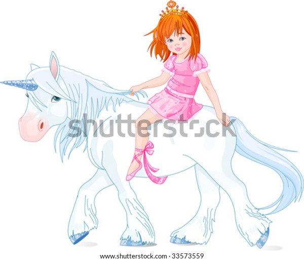 Cute Little Princess Riding On Unicorn Stock Vector (Royalty Free) 33573559
