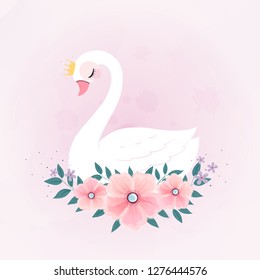 cute Little Princess Swan with Flower bouquet.