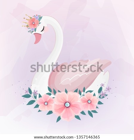 cute Little Princess Swan with Flower bouquet.