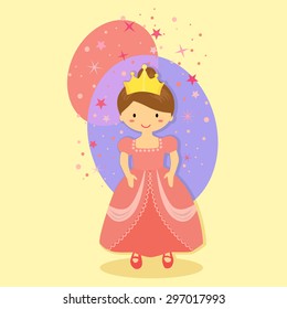 Cute Little Princess Wearing Pink Red Dress and Gold Crown