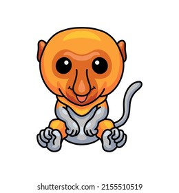 Cute little proboscis monkey cartoon sitting