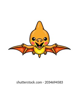 Cute little pterodactyl dinosaur cartoon flying