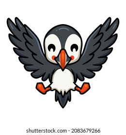 Cute little puffin bird cartoon flying