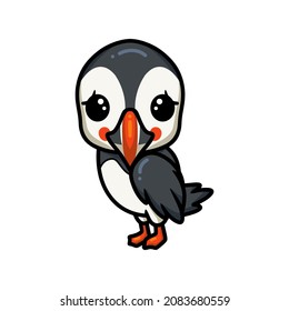 Cute little puffin bird cartoon posing