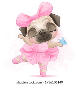 Cute little pug with ballerina