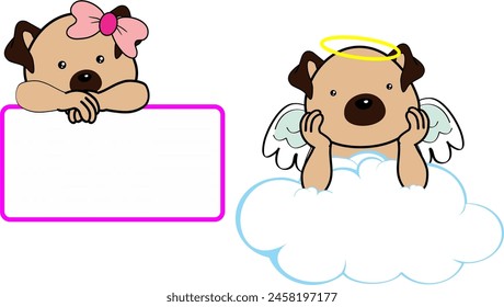 cute little pug dog baby angel cartoon pack colletion in vector fornat