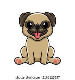 Cute little pug dog cartoon sitting