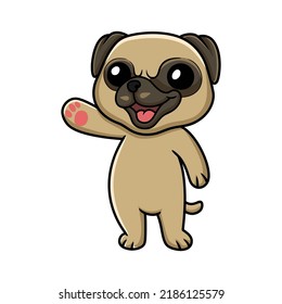 Cute little pug dog cartoon waving hand